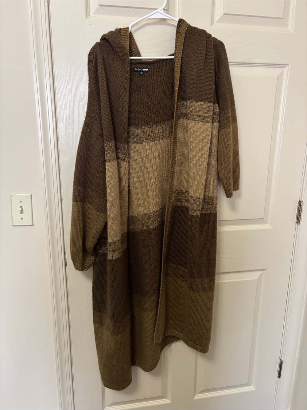 Fashion Nova Long Hooded Cardigan Duster Brown Tan Plus Size